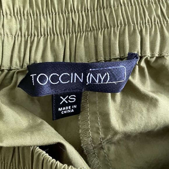 TOCCIN Palazzo Pants Womens XS Green Wide Leg Pockets 100% Cotton Heart Patch - Picture 8 of 10